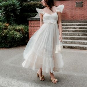 MABLE Erika Organza Maxi Dress with Ruffle Sleeves Formal Size Small